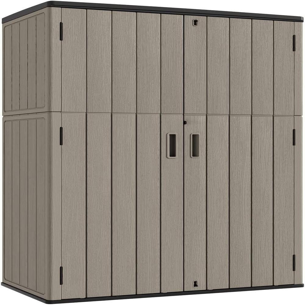 Angle. Decksplore - Outdoor Vertical Storage Shed Outdoor Storage Cabinet Waterproof Outdoor Storage for Garden,Patio with 6 Shelve - Brown.