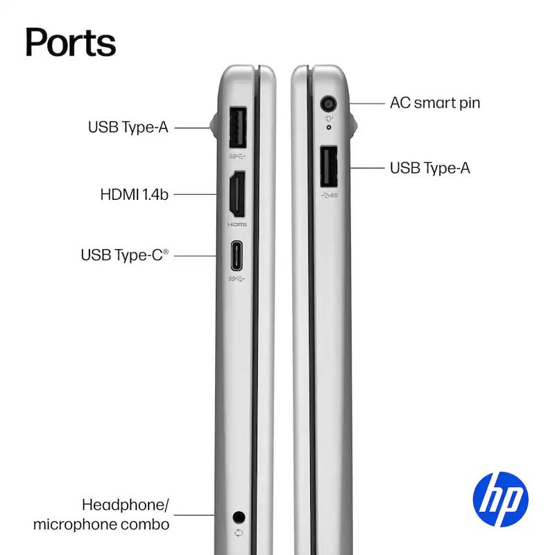 Ports  
- USB Type-A  
- HDMI 1.4b  
- USB Type-C®  
- AC smart pin  
- USB Type-A  
- Headphone/ microphone combo