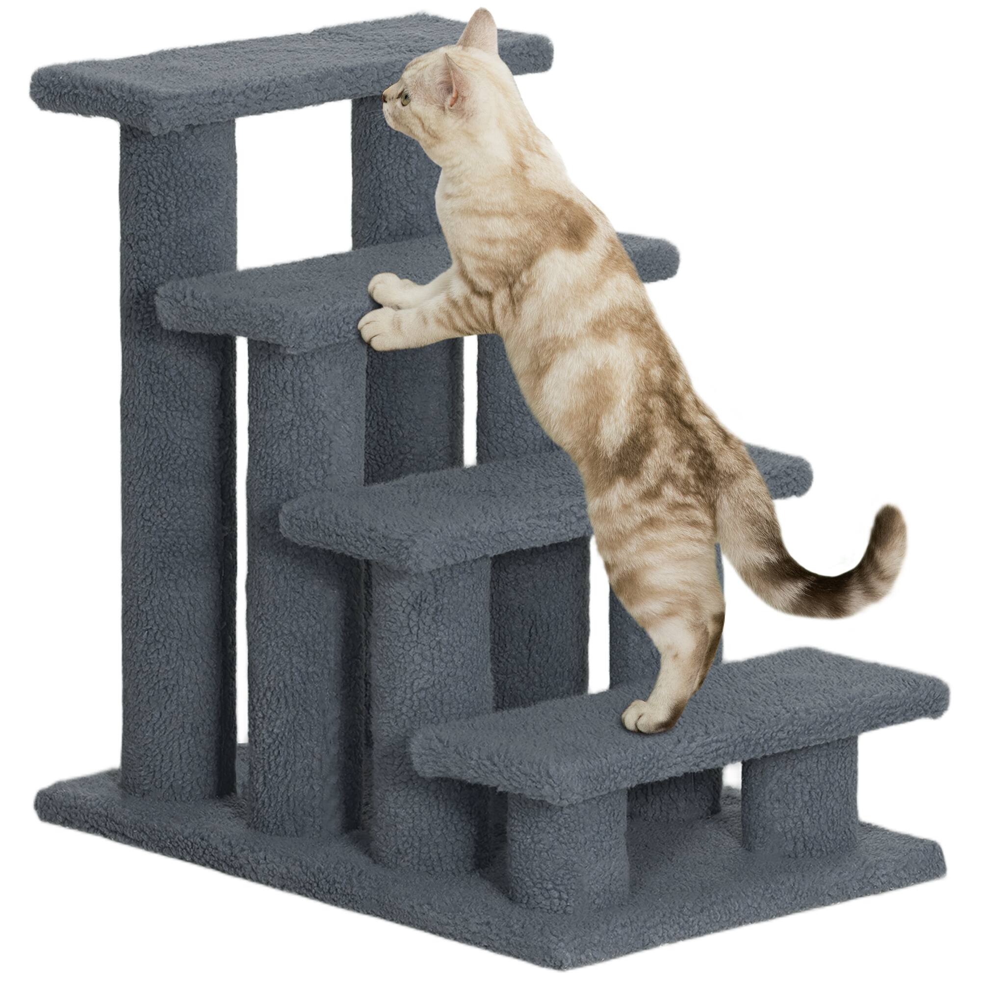 Front. Pawhut - 25" 4-Step Multi-Level Carpeted Cat Scratching Post Pet Stairs - Grey.