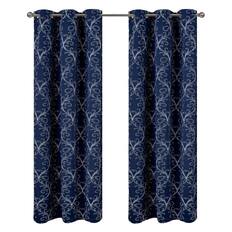 Front. RT Designers Collection - RT Designer Collection Kimber Embroidered Blackout Luxurious Decorative Grommet Curtain Panel 54" x 90" Navy - Navy Blue.
