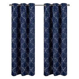 RT Designers Collection - RT Designer Collection Kimber Embroidered Blackout Luxurious Decorative Grommet Curtain Panel 54" x 90" Navy - Navy Blue