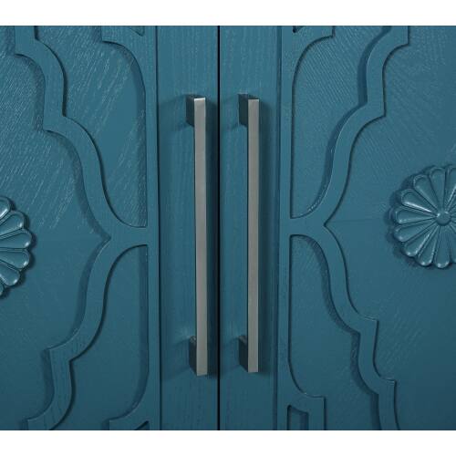 Alt View 1. LUCKY ONE - 63in Freestanding Large Storage Cabinet with Carved Flower Doors Metal Handle Adjustable Shelves for Living Room - Navy Blue.