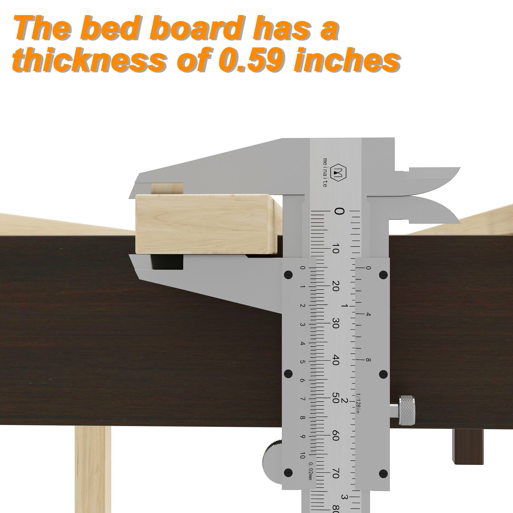 The bed board has a thickness of 0.59 inches me na te M 0 10 0 d - 20 2 1 3 30 4 2 5 40 8 9 7 8 5 50 2 1/128in 6 60 10 - 02m 70 3 8