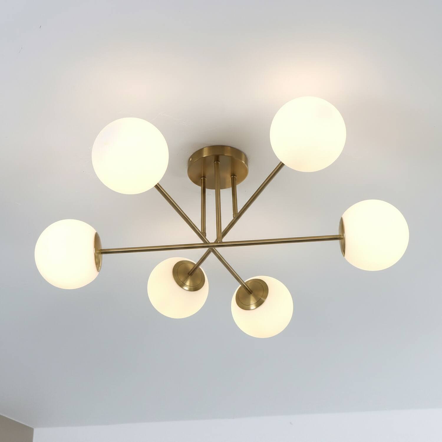 Alt View 6. Umeiluce - Modern 6-Light 30.7 Inches Semi-Flush Mount Glass Globes E12 - Brass.