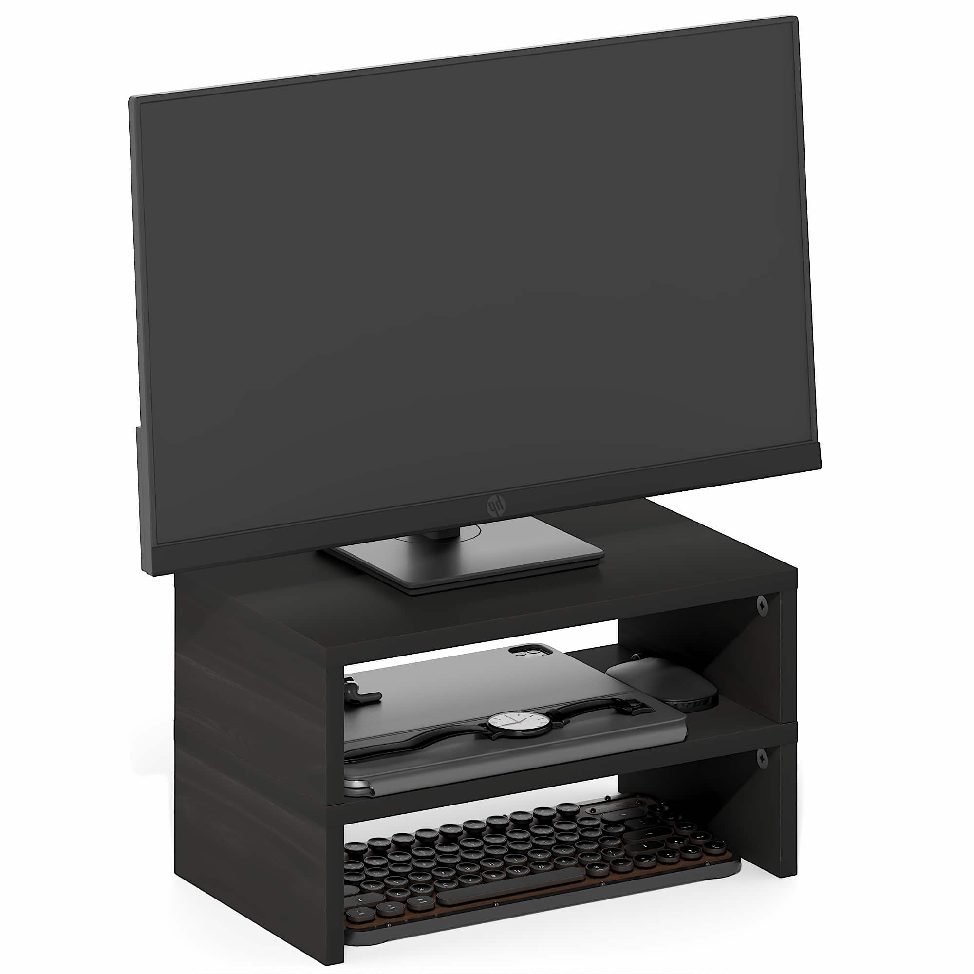 Furinno - CLASSIC Set of 2 Monitor Stand Riser, Dual Monitor Riser, Stackable Separable Laptop Stand for Desk, for Office Supplier - Espresso