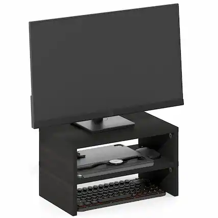 Front. Furinno - CLASSIC Set of 2 Monitor Stand Riser, Dual Monitor Riser, Stackable Separable Laptop Stand for Desk, for Office Supplier - Espresso.