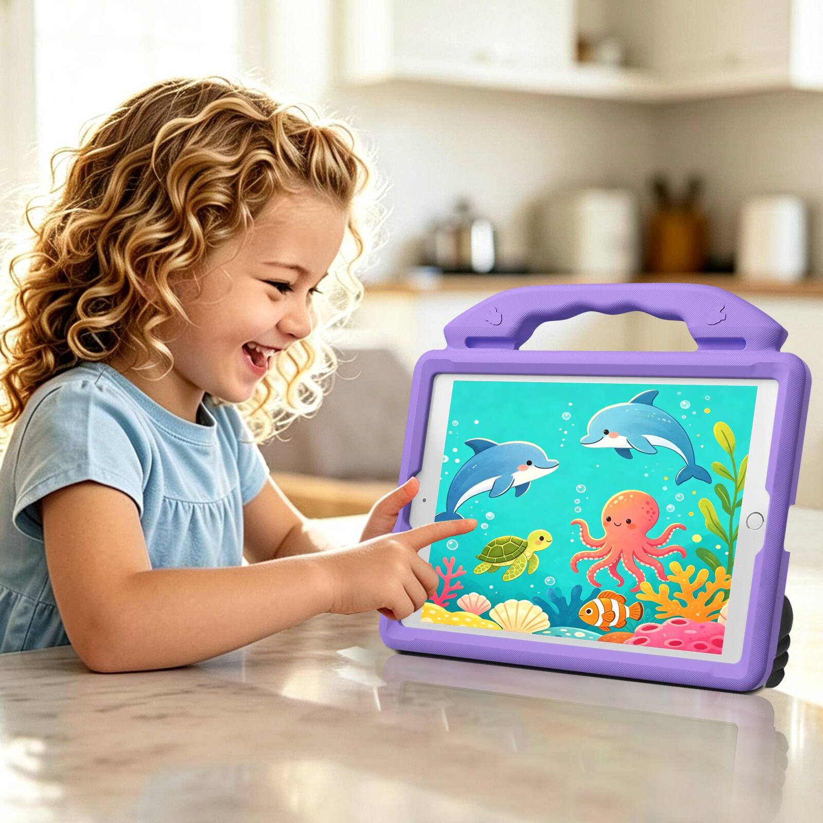 Alt View 2. UUCOVER - Kids Case for iPad 9th 8th 7th Gen 10.2-inch (2021/2020/2019) Shockproof EVA Handle Stand Anti-Slip Protective Cover - Lightpurple.