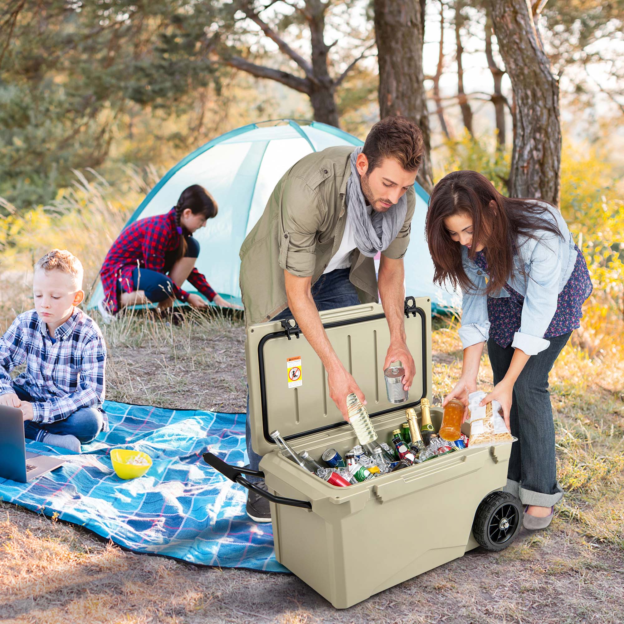 Alt View 1. Costway - Costwasy 75 Qt Portable Cooler Roto Molded Ice Chest Insulated 5-7 Days with wheels Handle - Tan.