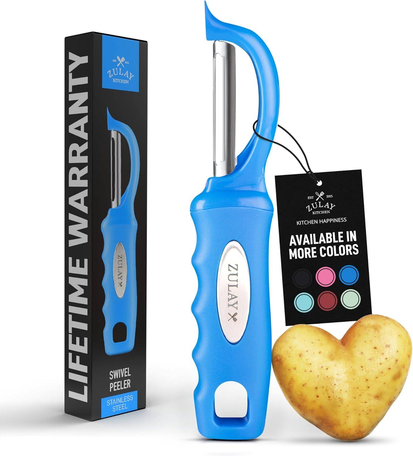 Zulay Kitchen - Swivel Peeler with Razor Sharp Stainless Steel Blades & Strong Ergonomic Handle - Blue