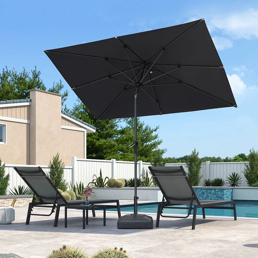 Front. PURPLE LEAF - 6' X 9' Rectangle Patio Market Umbrella with Base Outdoor Table Umbrella Tilt Aluminum Frame Sun Shade for Garden - Gray.