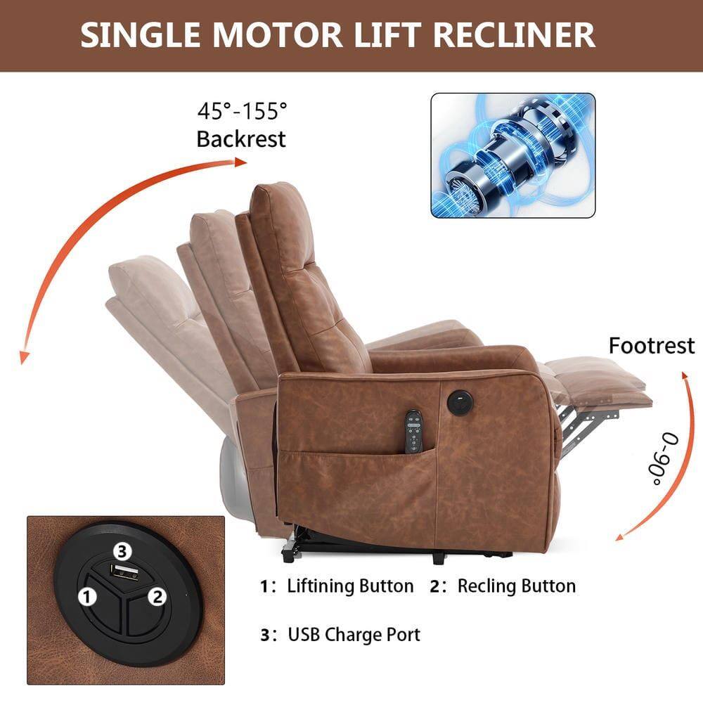 SINGLE MOTOR LIFT RECLINER

45°-155° Backrest

Footrest 0°-90°

1: Lifting Button
2: Reclining Button
3: USB Charge Port