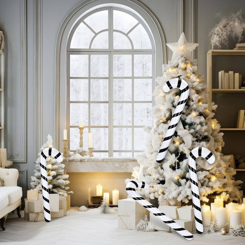 Back. PARKER SLATER - 2-Pc 35in Inflatable Candy Canes – Black & White Indoor/Outdoor Decor - White, Black.