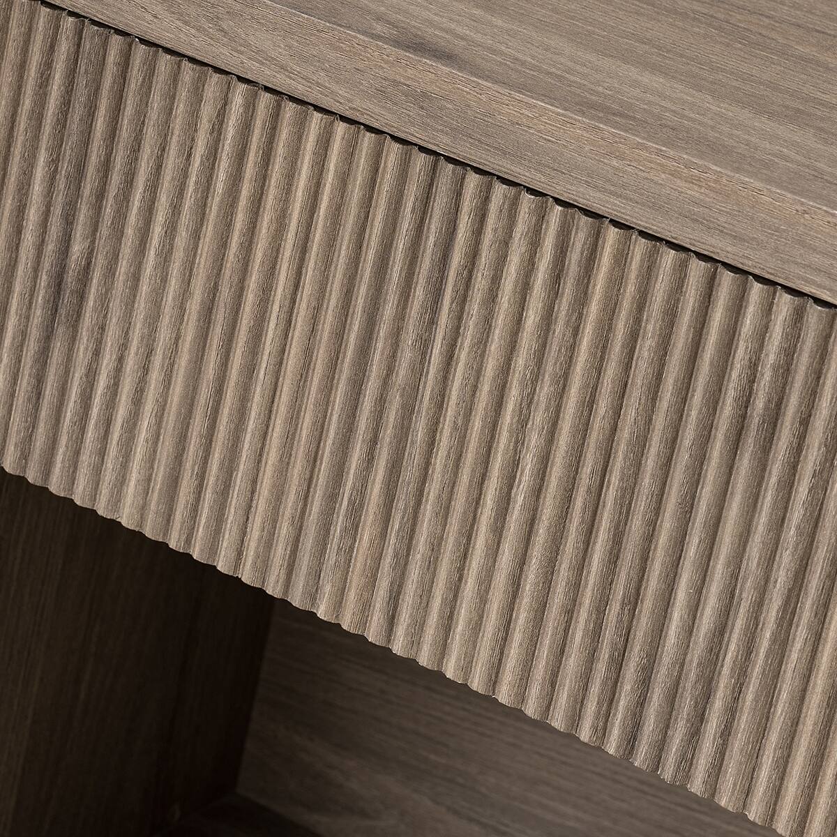 Alt View 3. Loheer - Loheer Large Nightstand with Drawer, Greige Fluted Bedside Table - Greige.