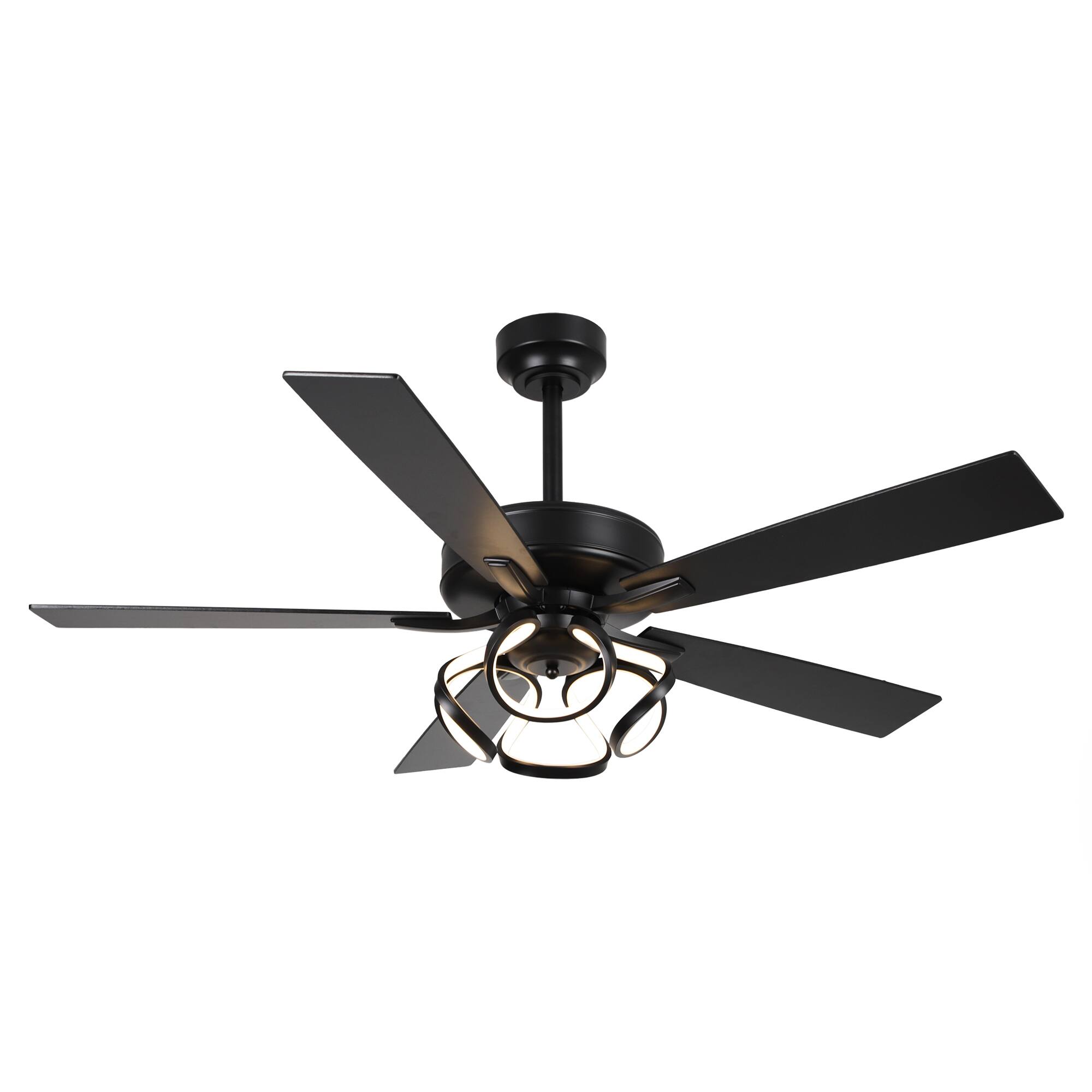 Alt View 1. Parrot Uncle - 52" Modern Black Indoor Dimmable LED Ceiling Fan with Light and Remote - Matte Black.