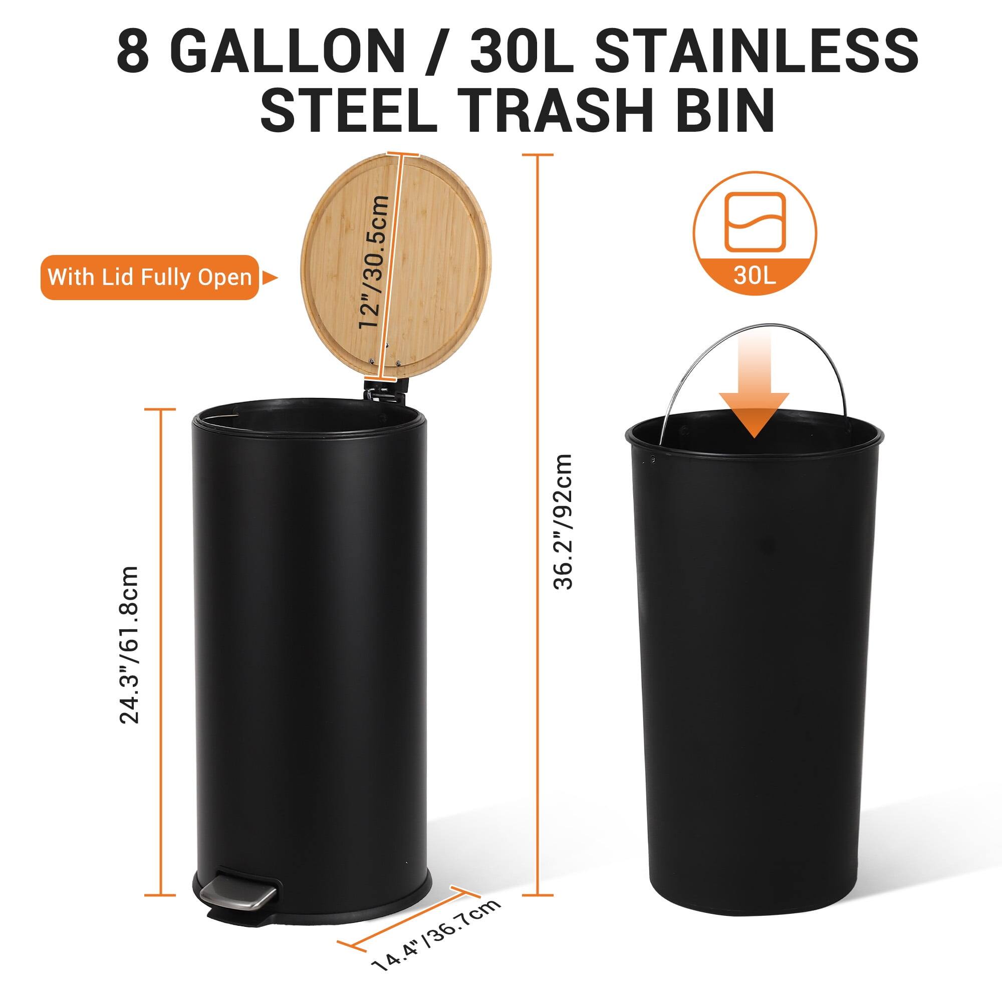 8 GALLON / 30L STAINLESS STEEL TRASH BIN

- With Lid Fully Open
- 12"/30.5cm
- 36.2"/92cm
- 24.3"/61.8cm
- 14.4"/36.7cm
- 4"