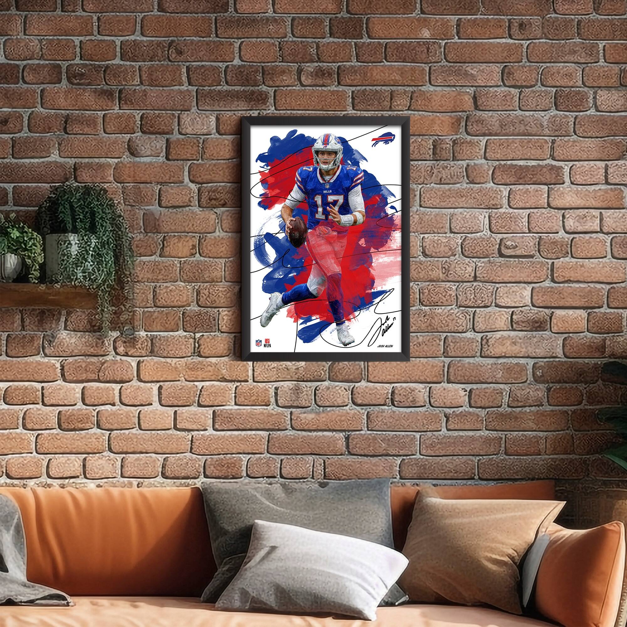 Alt View 1. Sporticulture - Josh Allen Buffalo Bills 27" x 39" Brush Stroke Player Framed Art Print - Multicolor.