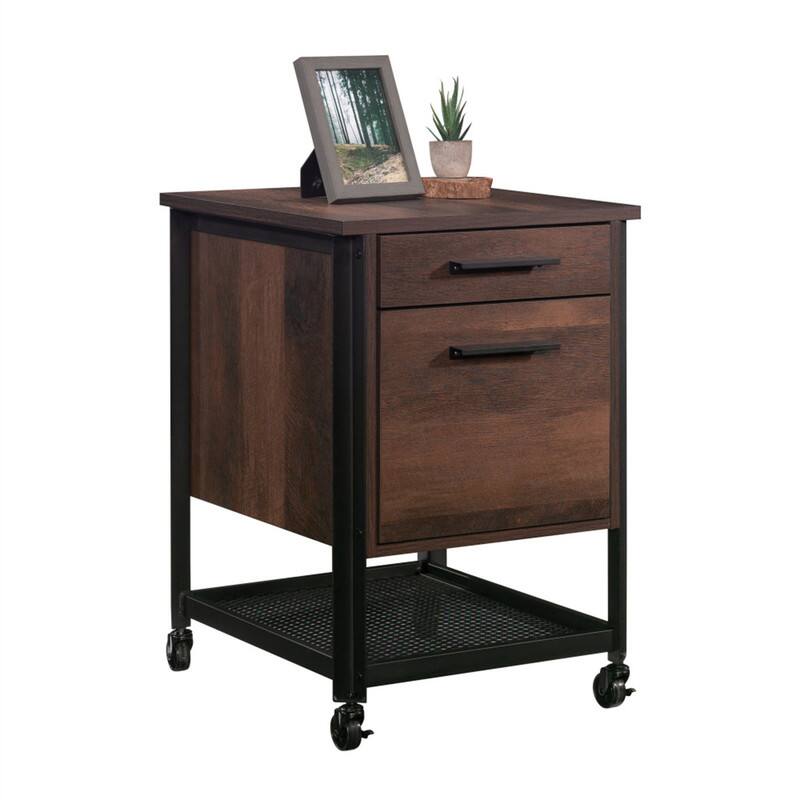 Back. HTUTWOO - Pedestal File Cabinet with Large Drawers - Engineered Wood Mobile Cabinet with Locking Wheels & Full Extension Slides - Walnut.