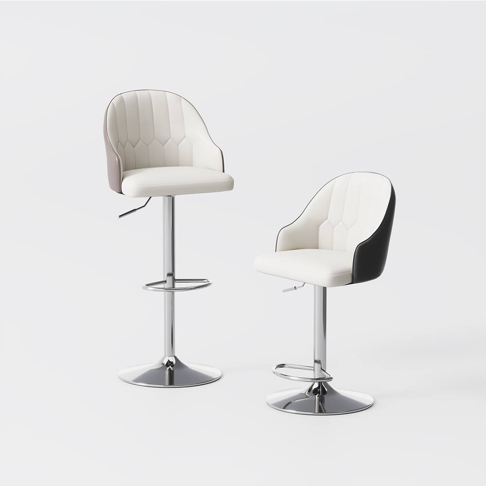 Alt View 7. POVISON - Modern Adjustable Height Bar Stools Set of 2, Leather Bar Stools with Backs, Upholstered Bar Stools, Beige & Black - Black PU Leather.
