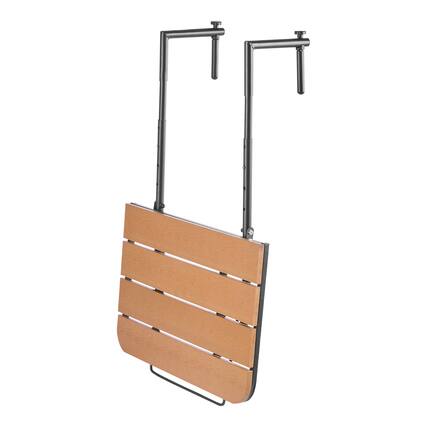 Front. VEVOR - Balcony Hanging Table,25 x 24 in Folding Balcony Railing Table,Outdoor Balcony Bar Table for Railings,4-Level Adjustable - Black, Brown.