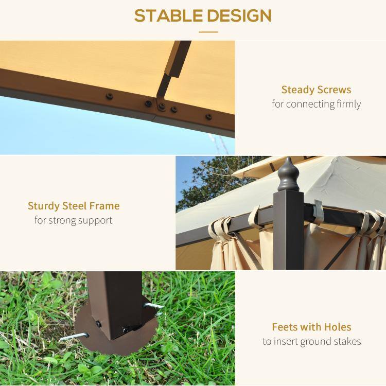 STABLE DESIGN
- Steady Screws for connecting firmly
- Sturdy Steel Frame for strong support
- Feet with Holes to insert ground stakes