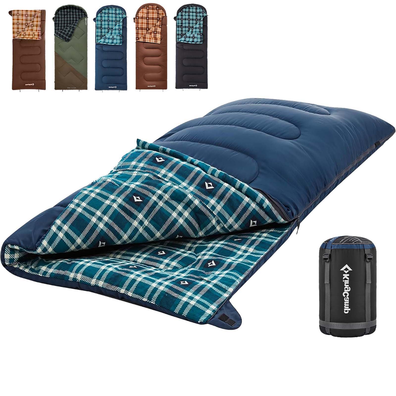 Alt View 1. Dapper Styles - Sleeping Bag For Adults Cold Weather Warm Big And Tall Flannel Bags With Sack Portable Waterproof Gear Acce... - 90" x 35" | 5°~39°F BLACK-Left Zip.