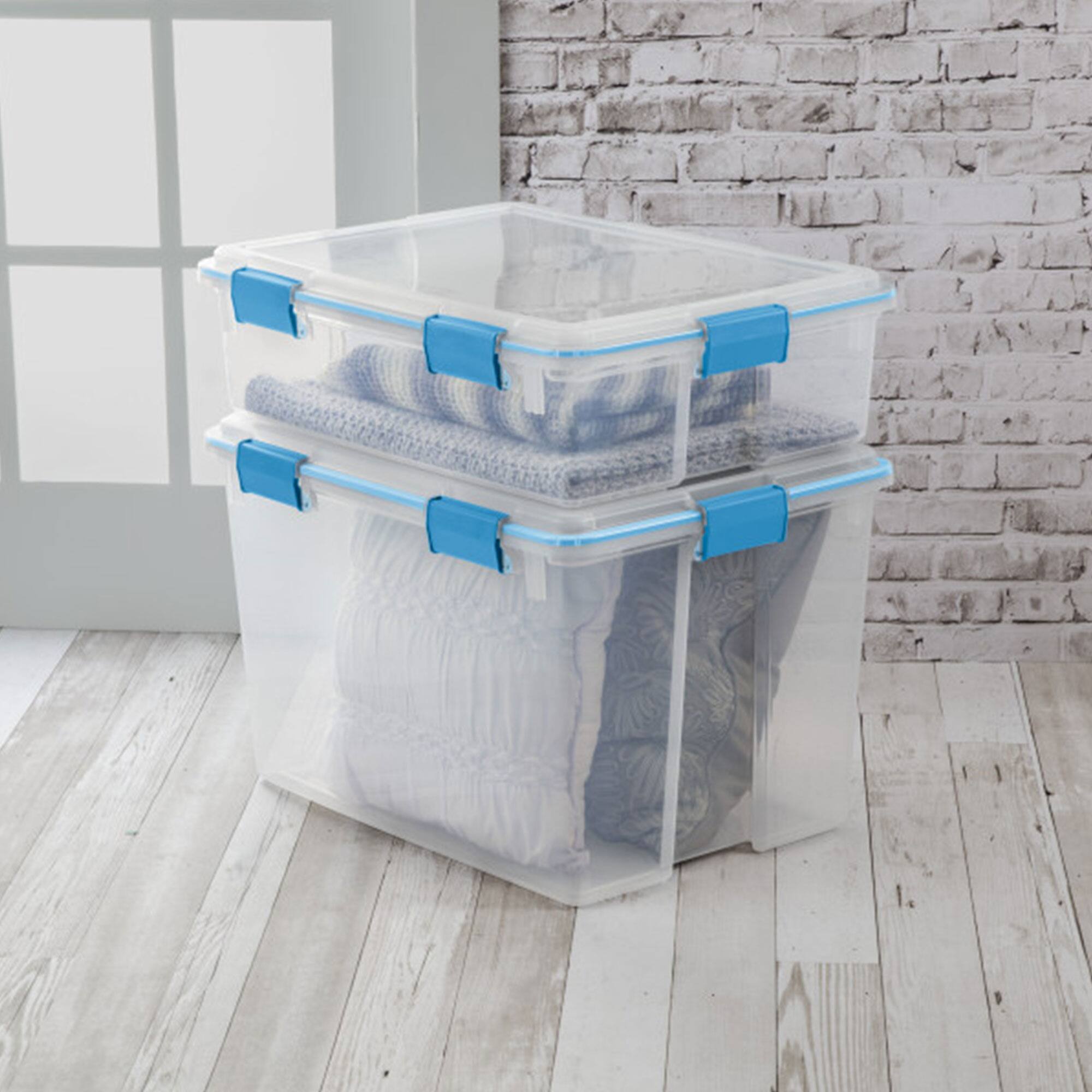 Alt View 2. Sterilite - Sterilite 37 Quart Clear Plastic Home Storage Tote Bin with Secure Lids, 12 Pack.