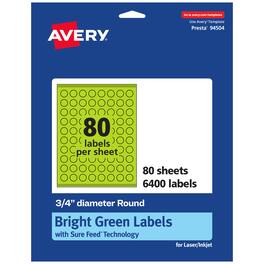 Avery - Printable Round Labels, Bright 0.75" Diameter, 6,400ct - Green