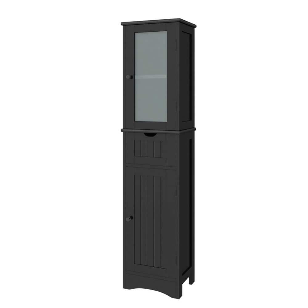 Kadyn - Tall Floor Storage Cabinet with 2 Doors and 1 Drawer for BathroomBlack Bathroom Cabinets for Entryway Storage - Black