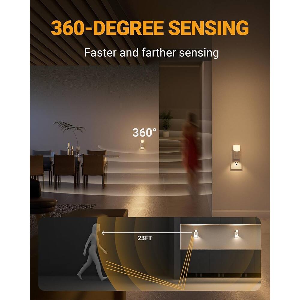 ACJPR - LED Plug-In Night Light with 360° Motion Sensor, 1–150 Lumens Dimmable, Indoor Use, 2-Pack for Bathroom, Bedroom, Hallwa