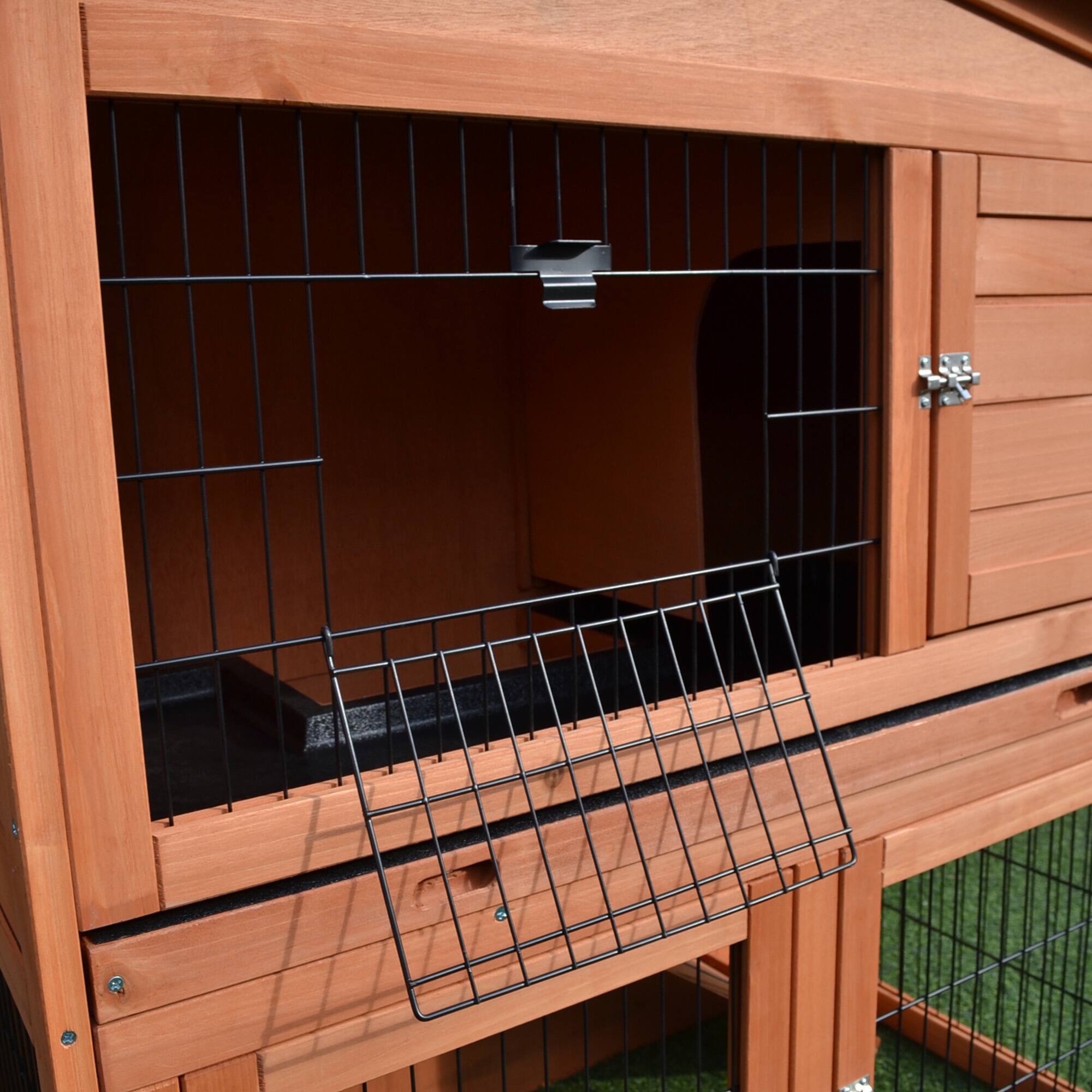 Alt View 4. Pawhut - 40" Wooden Rabbit Hutch Bunny Cage Small Animal House with No Leak Tray, Ramp, Weatherproof Roof for Outdoor.