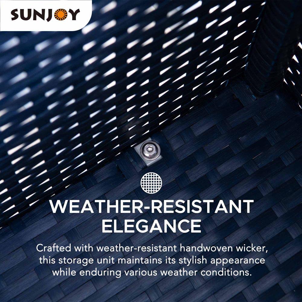 SUNJOY

WEATHER-RESISTANT ELEGANCE

Crafted with weather-resistant handwoven wicker, this storage unit maintains its stylish appearance while enduring various weather conditions.