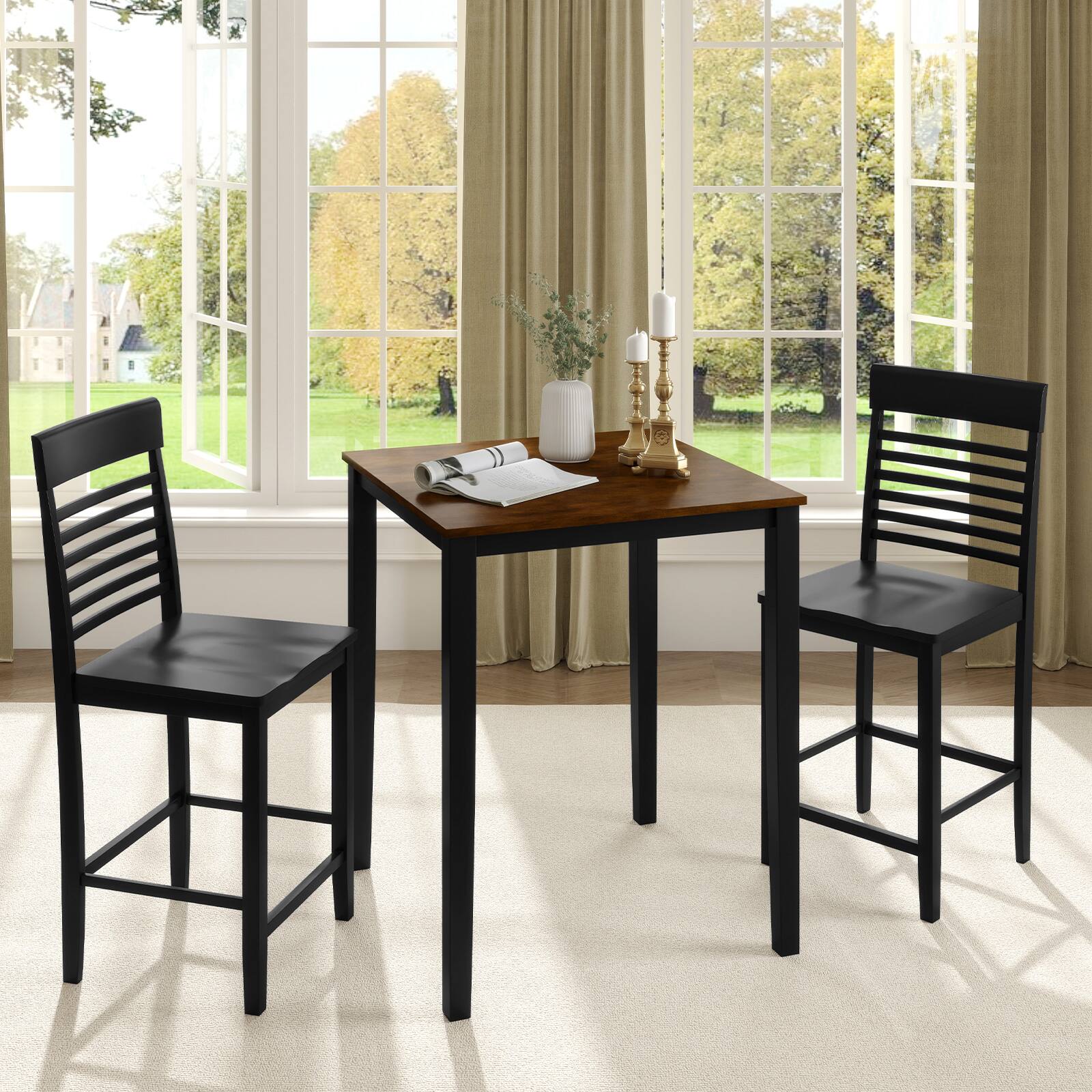 Alt View 3. Gymax - Gymax 3 PCS Counter-Height Dining Table Set for 2 Square Kitchen Table & 2 Bar Chairs - Black.