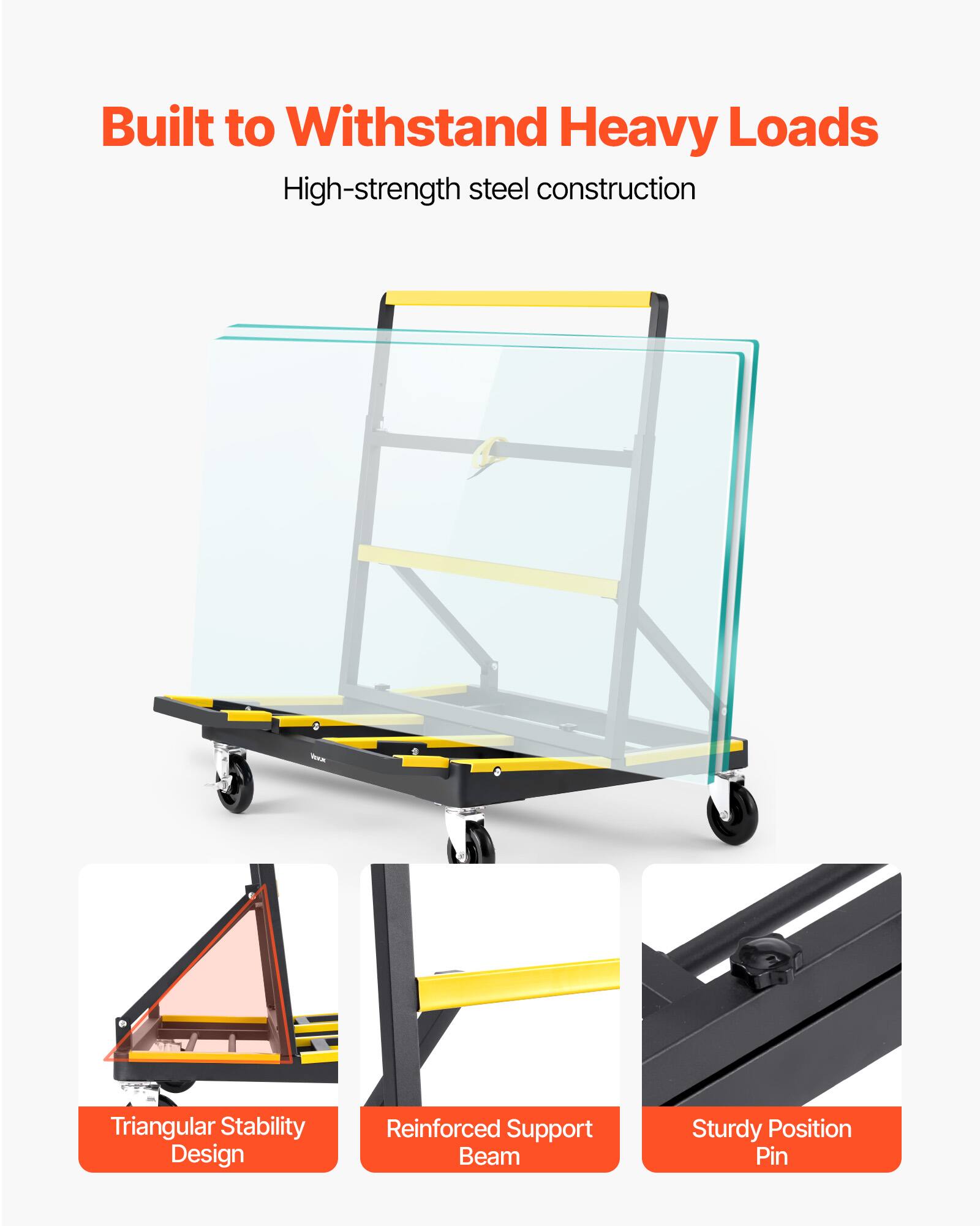 Built to Withstand Heavy Loads  
High-strength steel construction  

- Triangular Stability Design  
- Reinforced Support Beam  
- Sturdy Position Pin