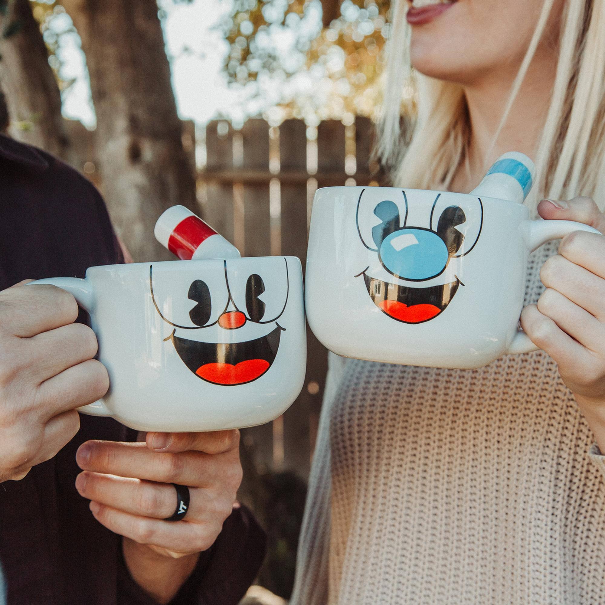 Alt View 5. Toynk - Cuphead & Mugman 24oz Ceramic Mug and Straw | Set of 2 - White.
