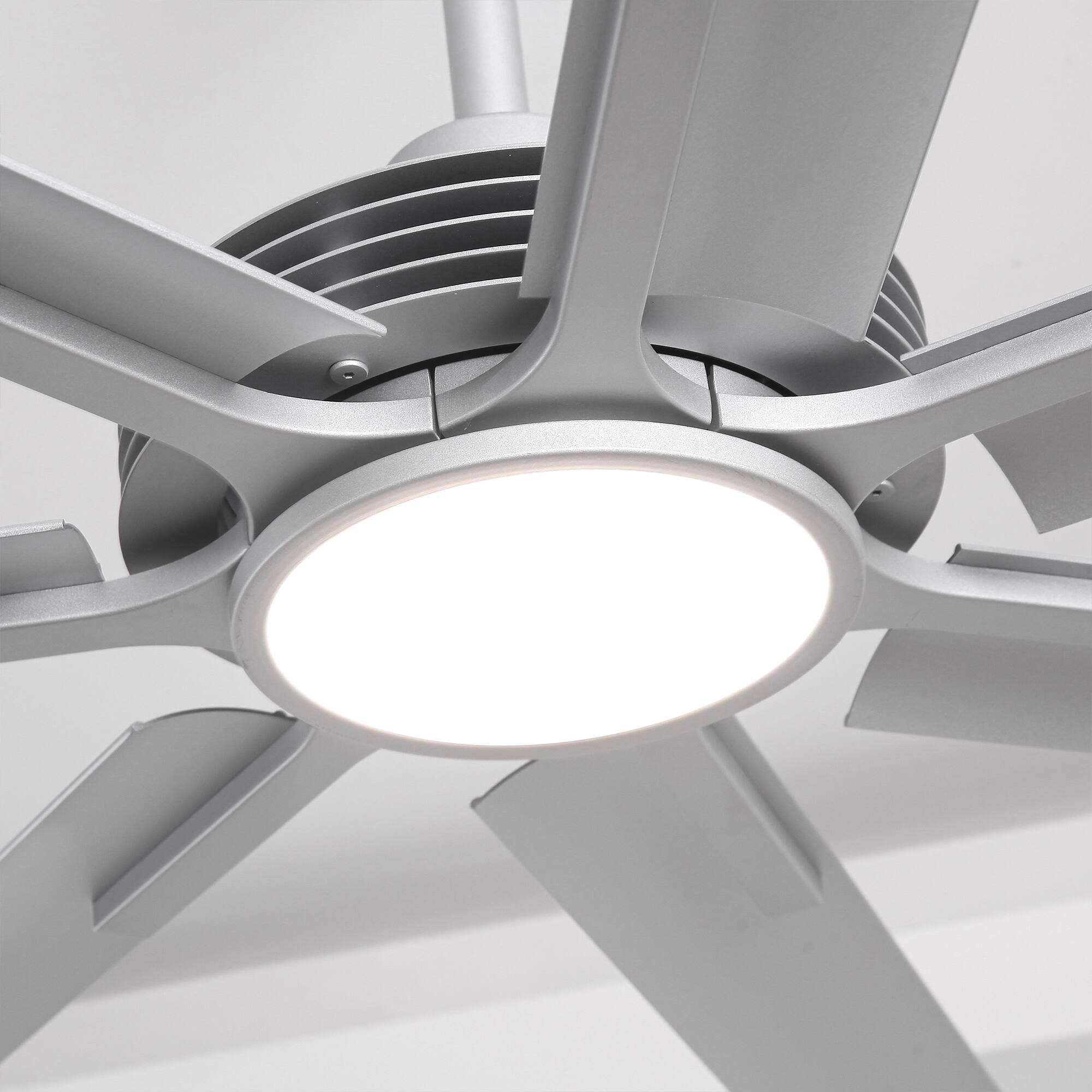 Alt View 5. Parrot Uncle - 100-inch Silver Industrial Extra Large Commercial HVLS LED Ceiling Fan with 7 Aluminum Blades and Remote Control - Silver.