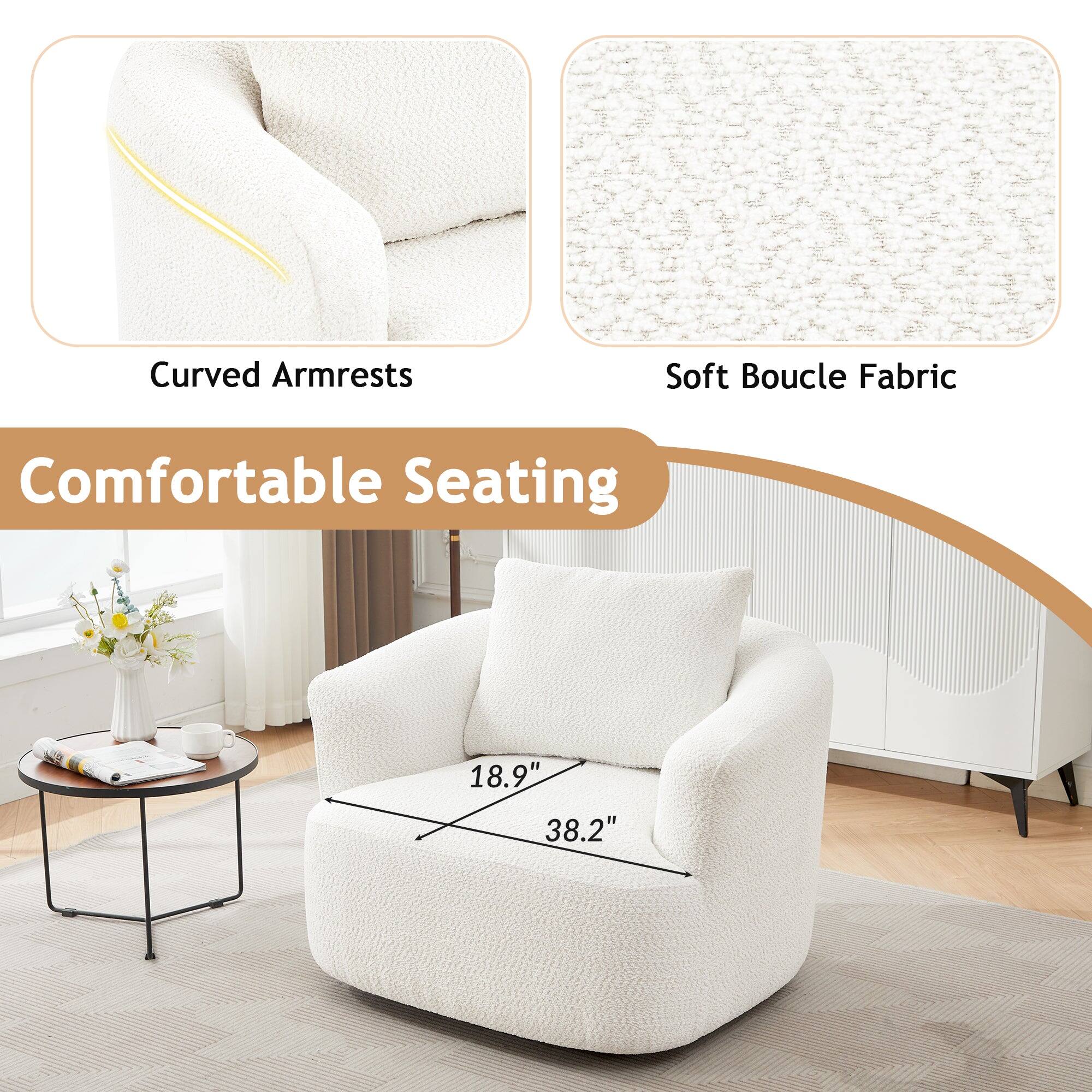 Curved Armrests  
Soft Boucle Fabric  
Comfortable Seating  
18.9"  
38.2"