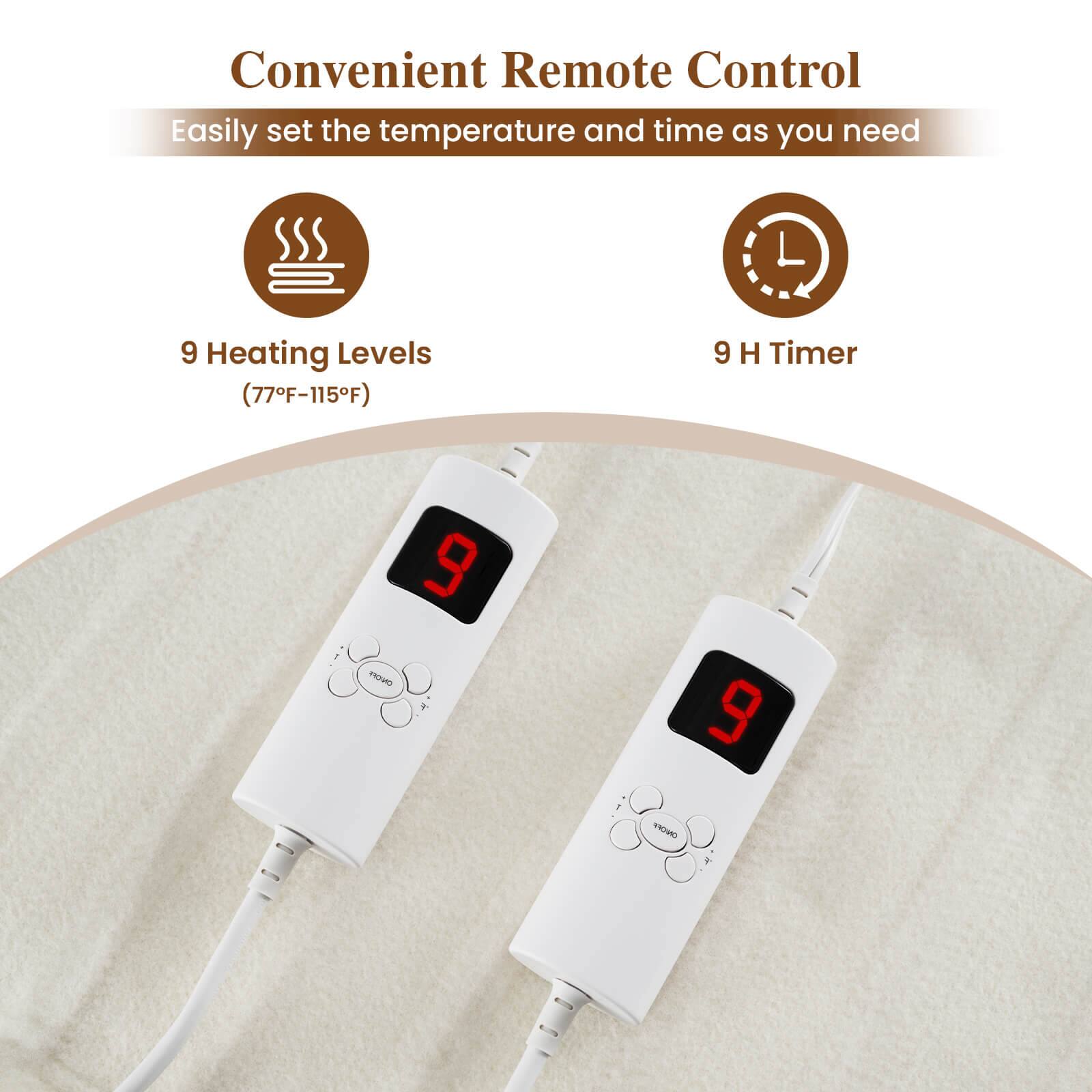 Convenient Remote Control  
Easily set the temperature and time as you need  

9 Heating Levels (77°F-115°F)  
9 H Timer
