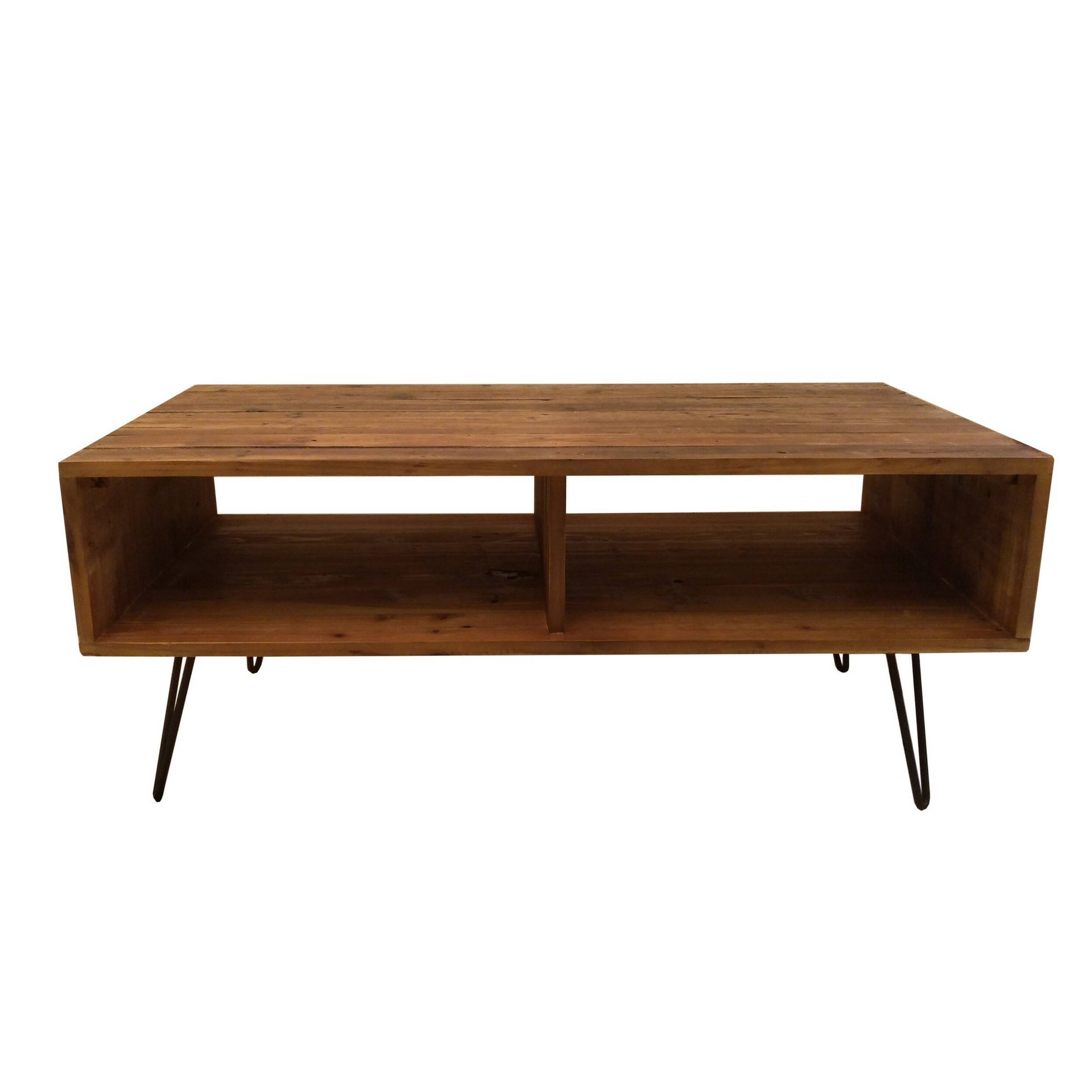 Angle. Manhattan Lane - 42 Inch Modern Cocktail Coffee Table with Open Compartments, Wood Top - Brown, Black.