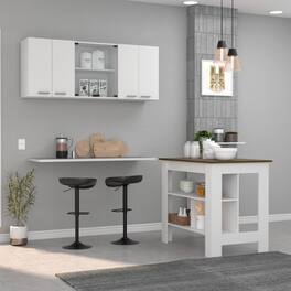 Loheer - 2-Piece Kitchen Island and Wall Cabinet Set and Walnut - White