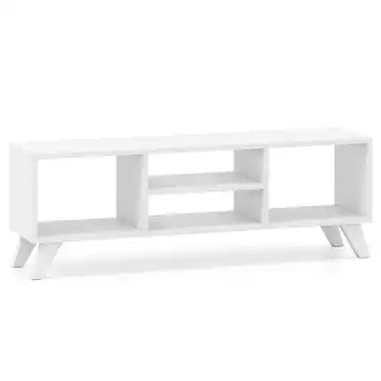 Front. Costway - 4-Cubby TV Stand for TVs up to 55" Entertainment Center w/ Open Storage Shelves - White.