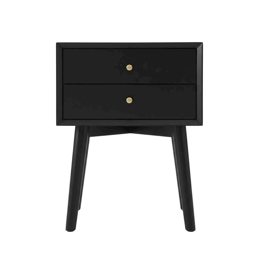 Left. FurniFact - Wooden Nightstand with MDF and Poplar Veneer Finish for Modern Bedroom Style - Matte Black.