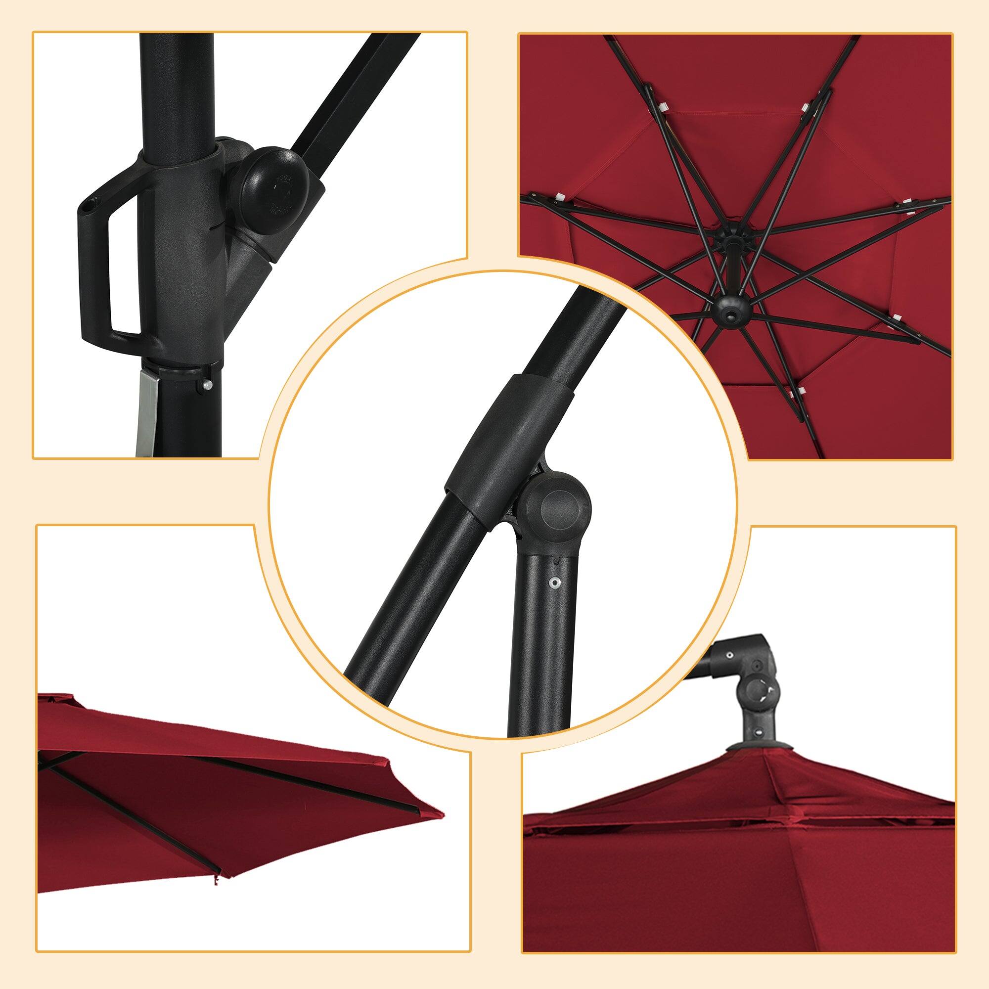 Alt View 7. Boyel Living - 10 FT Outdoor Cantilever Patio Umbrella Waterproof UV Resistant with Solar LED - Red.