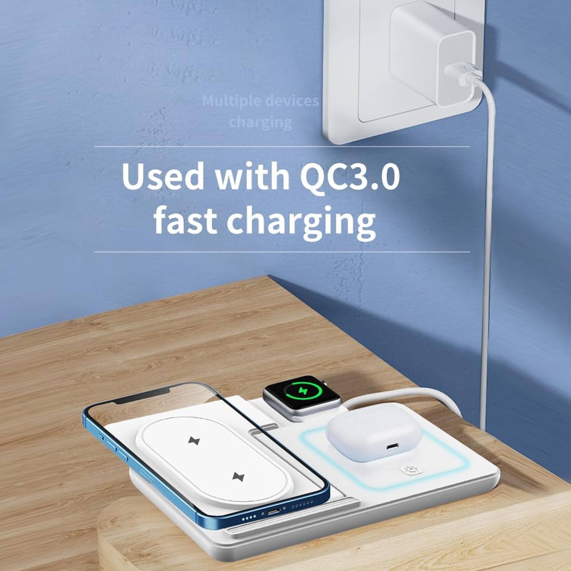 Multiple devices charging  
Used with QC3.0 fast charging
