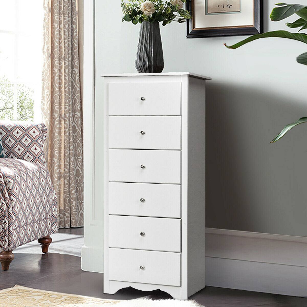 Alt View 1. Costway - Costway 6 Drawer Chest Dresser Clothes Storage Bedroom Tall Furniture Cabinet - White.