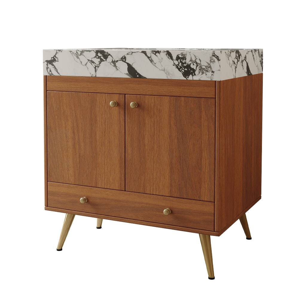 Alt View 4. Loheer - Loheer 30 inch bathroom vanity Freestanding Faux Marble Top Ceramic Sink Walnut - Walnut.