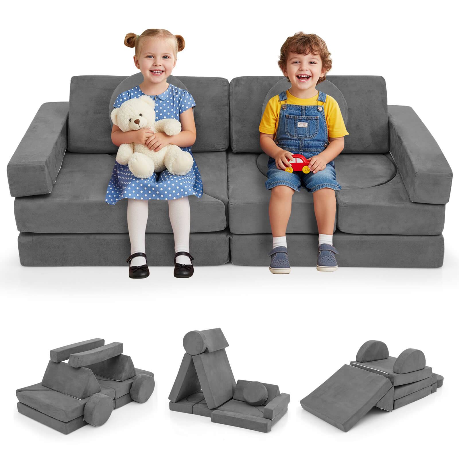 Alt View 10. Costway - Costway 14 PCS Modular Kids Play Couch Child Sectional Sofa Toddler Soft Playset - Gray.
