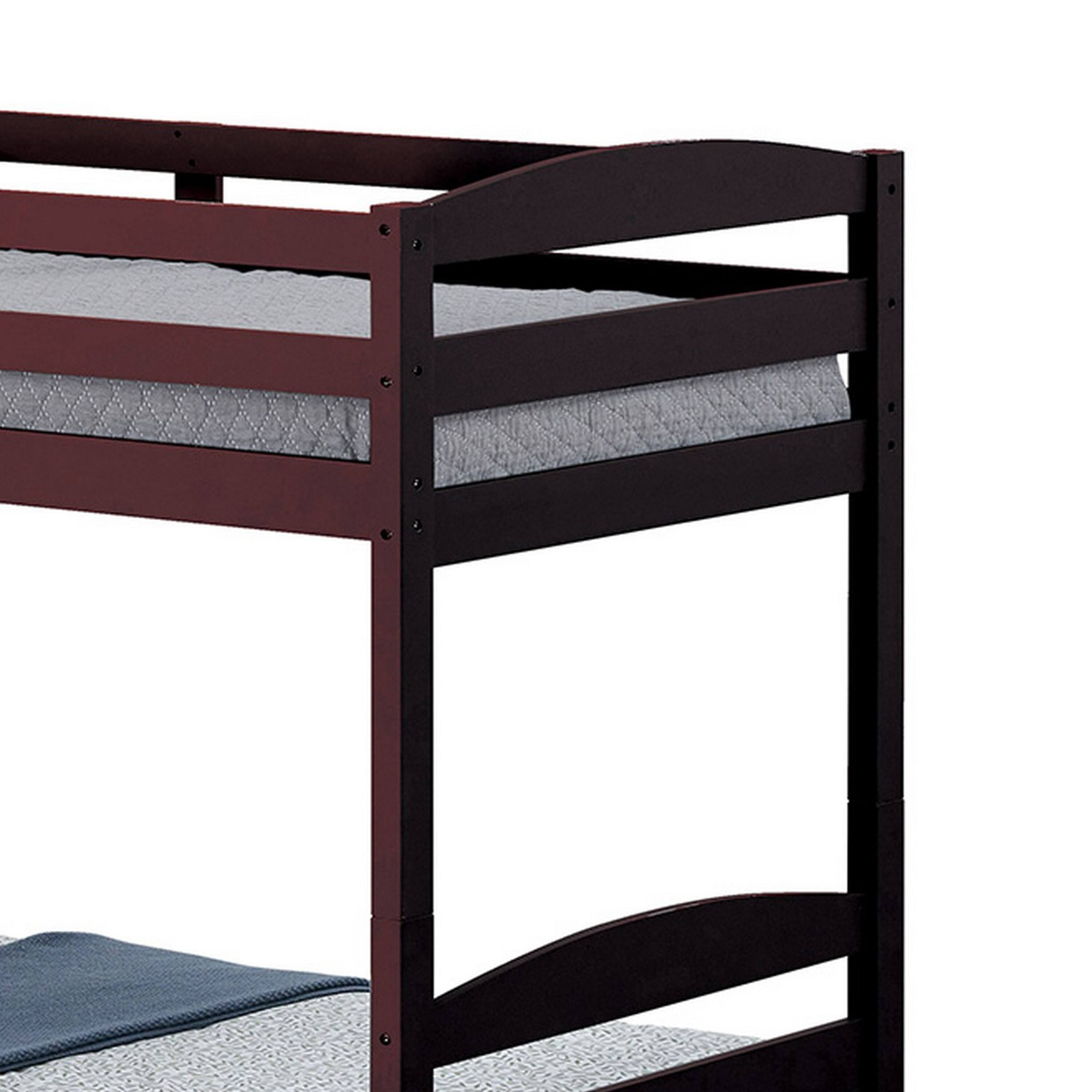 Alt View 2. Manhattan Lane - Sifa Twin Bunk Bed, Convenient Ladder, Arch Slat Design - Espresso Brown.