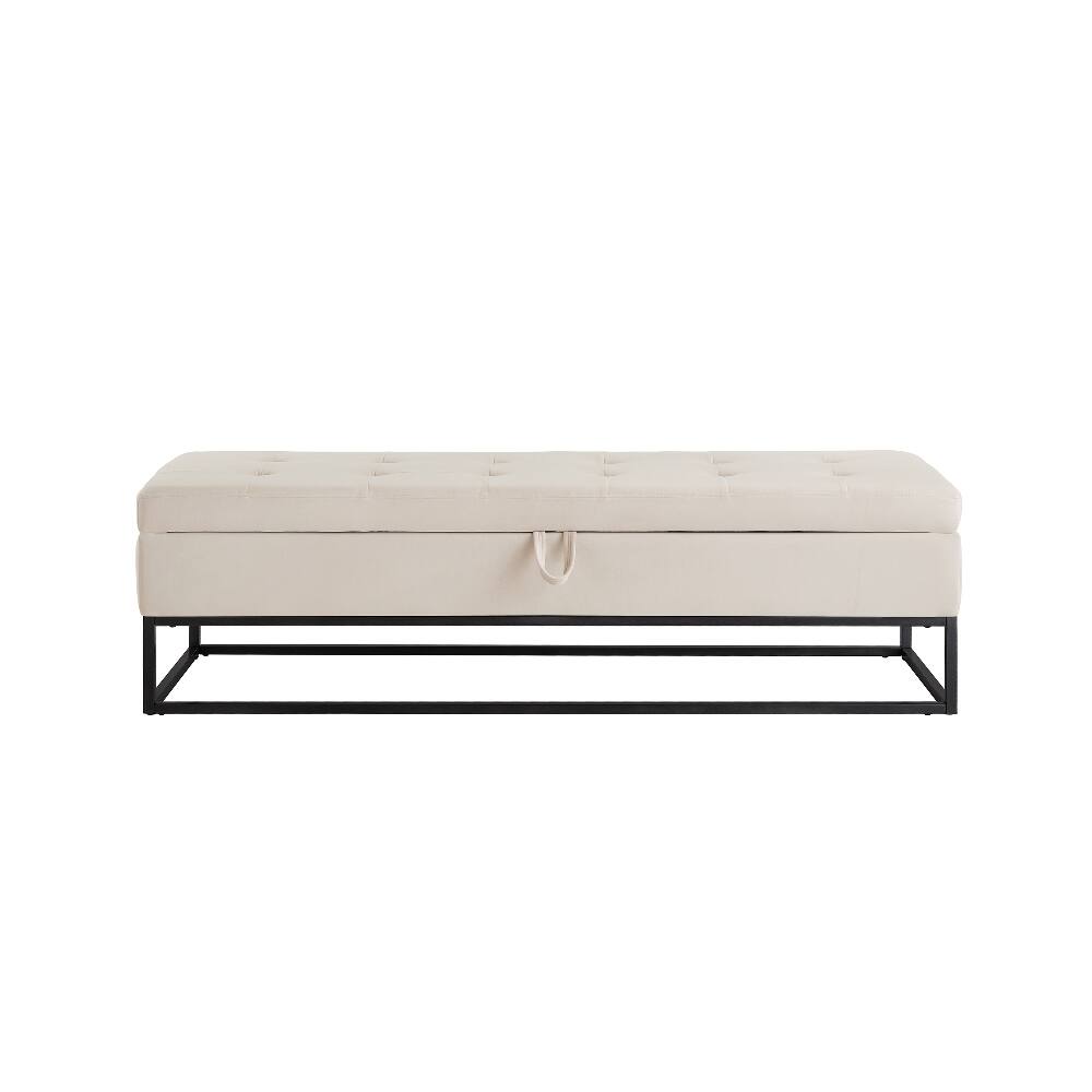 Alt View 1. Ropilly - Ropilly Beige Velvet Storage Bench Tufted Bed End Ottoman Metal Base - Beige.