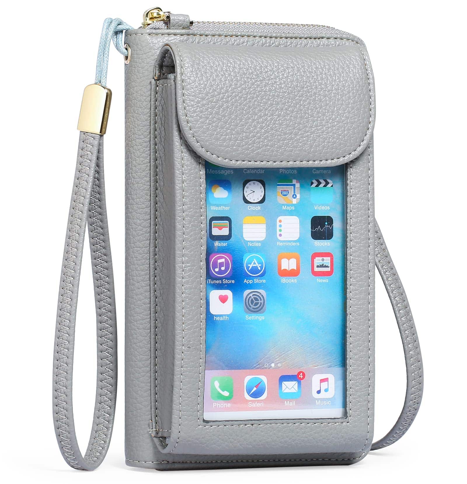 Wikistore - Small Cell Phone Crossbody Bag Purse for Women PU Leather Wallet Purse with RFID Grey - Gray