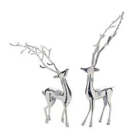 BreeBe - Metal Deer Statue (Set of 2) - Silver